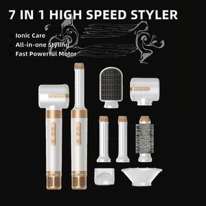 แปรงลมร้อนไฟฟ้า 7-in-1 ไดร์เป่าผมแบบไอออนิก ดีไซน์กะทัดรัด-พลาสติก คุณภาพระดับซาลอน สำหรับยืดผม เป่าแห้ง ม้วนผม - Product Image 3