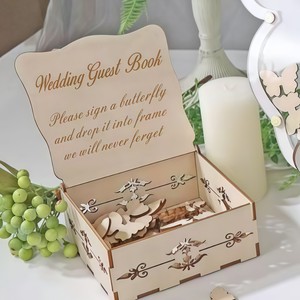 <b>Wooden</b> Butterfly Wedding Guestbook Sign-In Frame With Heart <b>Box</b> Decorative Craft Tabletop Floral Design Diy Wedding Signs - Product Image 3