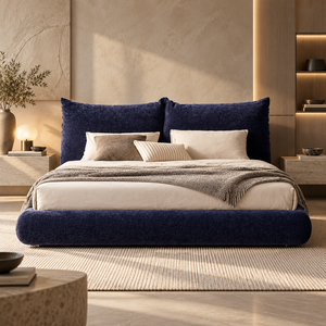 Cadre de lit en tissu sur mesure OEM, style contemporain au sol, lit rembourré avec grand dossier capitonné pour les grossistes en meubles - Product Image 1