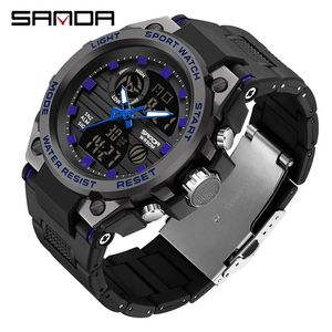 Sanda 9011 Colloïdale Korrels Siliconen Horlogeband 50M Diep Waterdicht Heren Handhorloge Digitaal Uurwerk Elektron + Kwarts Goud - Product Image 6