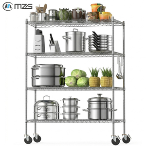 Étagères mobiles réglables et verrouillables MZG pour cuisine de restaurant commercial, rayonnages utilitaires en fil métallique pour service alimentaire - Product Image 1