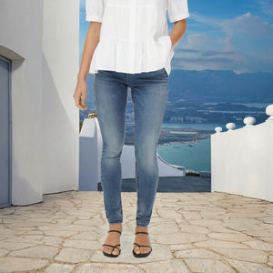 Vaqueros Rectos Vintage Estilo Europeo-Americano de Talle Medio, Pierna Ancha, Caída Holgada, Color Liso, de Secado Rápido, Versátiles, de Mezclilla para Estilo Casual - Product Image 3