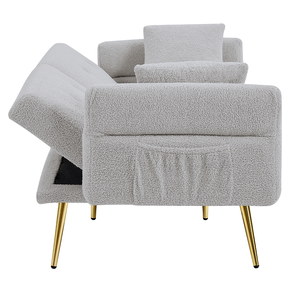 Modern Teddy Upholstered Accent Loveseat <b>Sofa</b> Set Side Pocket Folding Sleeper <b>Sofa</b> Bed Foldable Armrest Square Apartment Hotel - Product Image 5