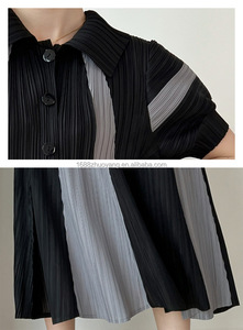 Vestido de columpio a rayas de empalme de gama alta de alta calidad, vestido plisado Miyake de manga <span class=keywords><strong>FAROL</strong></span> DE Color contrastante para mujer - Product Image 6