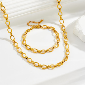 MW 패션 주얼리 여성용 스테인리스 스틸 18k 골드 밀 이삭 하트 물결무늬 체인 기하학적 목걸이 팔찌 세트 선물용 - Product Image 6