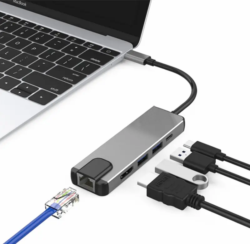 ใหม่ฮับตัวแปลง USB C,สถานีเชื่อมต่อ Type C เป็น HDMI รองรับ4K VGA RJ45 Multi USB 3.0 PD สำหรับ MacBook Pro