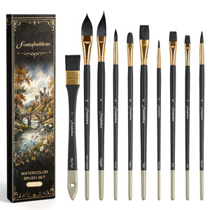 NOUVEAU Ensemble de pinceaux professionnels en nylon multi-pointes de qualité supérieure, manche en bois <span class=keywords><strong>noir</strong></span>, pour peinture acrylique et <span class=keywords><strong>aquarelle</strong></span>, 10 pièces - Product Image 1