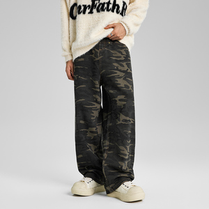 Lavagem Camuflagem Casual Calças de Perna Larga Homens Americanos Retro Baggy Denim <span class=keywords><strong>Jeans</strong></span> Em Linha Reta Homens Personalizados High Street Designer <span class=keywords><strong>Jeans</strong></span>