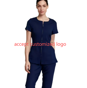 Da donna personalizzabile <span class=keywords><strong>in</strong></span> finto lino tunica traspirante eco-friendly infermiere scrub uniformi ricamate Spa salone di bellezza <span class=keywords><strong>ospedale</strong></span> lavoro - Product Image 2