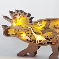 Sculptures de dinosaures hexagonales en bois gravées à la main en gros - Cadeau d'anniversaire décoratif creux multicouche réutilisable pour table
