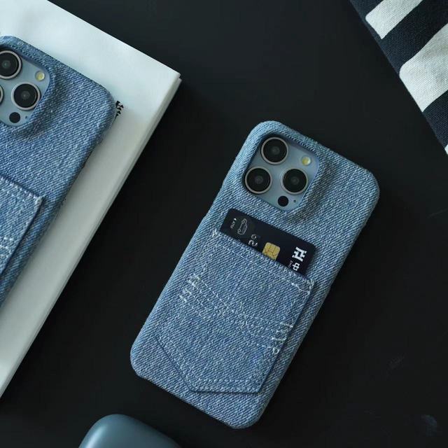 Denim Leather With Card Holder Phone Case for iPhone 16 Pro Max 15 14 13 12 New Fashion Retro Cell Phone Shell