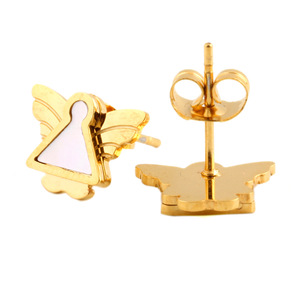 Angel <b>Stud</b> <b>Earrings</b> 12mm Gold With Shell Inlay Stainless Steel For Women Gift Jewelry - Product Image 5