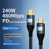 Kabel data tipe c, kabel C male ke C male 240w PD pengisian daya Cepat 480Mbps kabel transmisi naik dan turun, kabel USB 3 meter