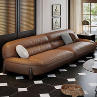 Sofá Modular de Lujo Ligero Estilo Italiano en Piel de Vaca, Sofá Retro para Sala de Estar en Fila Recta, Juego de Sofás de Cuero Marrón Caqui