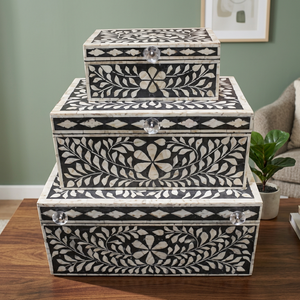 Boîte de rangement pour bijoux de Noël moderne de luxe, écologique, faite à la main, avec incrustation de os carrée, fermeture à glissière, BS INTERNATIONAL NAQ00786 - Product Image 1