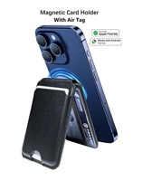 Portefeuille porte-cartes pliable en cuir personnalisé avec support magnétique pour AirTag (iOS/Android) et fonction de localisation GPS