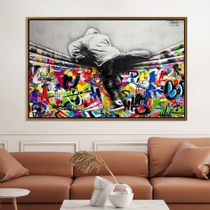 Urban Graffiti Climber Printed Canvas <b>Poster</b> - Modern Youthful Decor,GOLD <b>FRAMED</b> CANVAS - Product Image 3