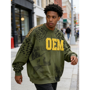 Sweat-shirt à col rond pour homme, imprimé léopard vieilli, 400 GSM, broderie appliquée, impression personnalisée OEM - Product Image 2