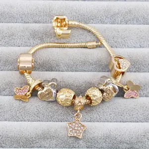 Quality Jewellery Simple Star Charms Beads Chain Bangles Gold Plated Jewellery