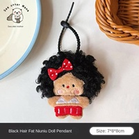 Porte-clés en peluche de coton doux personnalisé, figurine décorative mignonne de fille de plage aux cheveux afro, cadeau