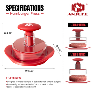 ANJUKE - Prensa para Hamburguesas de Plástico Antiadherente Resistente al Calor, Ajustable, para <span class=keywords><strong>Barbacoa</strong></span> al Aire Libre, Hace Hamburguesas de 1/2 LB y 1/4 LB, Base Plana y Lisa - Product Image 2