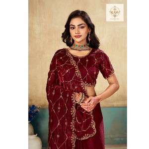 Designer <b>Satin</b> <b>Saree</b> With Intricate Beadwork Elegant Ethnic Party Wear Outfit For Wedding Reception Engagement Celebrations - Product Image 1