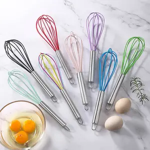 8/10/12 inch Colorful Mini Silicone Kitchen Whisks Stainless Steel Handles for Milk Egg Blending Stirring Whisking and Beating