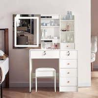 Coiffeuse avec lumières, coiffeuse avec 5 tiroirs, ensemble de 3 modes d'éclairage, luminosité réglable, table de maquillage pour chambre à coucher