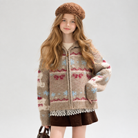 Pull à capuche assorti pour frères et sœurs, motif flocon de neige Fair Isle, tricot jacquard, cardigan zippé, tenue pour frère et sœur