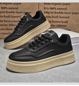 أحذية رجالية جديدة قابلة للتنفس باللونين الأسود والأبيض، أحذية رياضية عصرية متعددة الاستخدامات بنعل سميك، أحذية كاجوال عصرية - Product Image 2