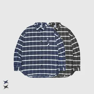 custom stripped long sleeve button up cotton polyester printing men's vintage oversized shirt
