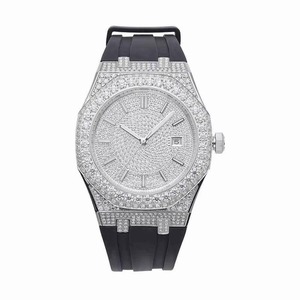Montre de luxe pour homme, sertie de diamants Moissanite, plaquée or blanc 14 carats, étanche, design unique, montre Moissanite pour homme - Product Image 3