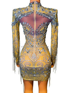 Vestido corto ajustado <span class=keywords><strong>de</strong></span> <span class=keywords><strong>girasol</strong></span> con borlas para fiesta <span class=keywords><strong>de</strong></span> cumpleaños, ropa sexy <span class=keywords><strong>de</strong></span> fiesta, club nocturno, escenario, espectáculo - Product Image 3