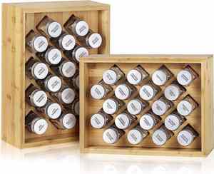 Organiseur d'épices en bambou pour la cuisine avec 20 bocaux en verre pour armoire de cuisine - Product Image 4