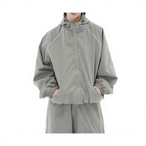 Wholesale Men Custom Logo Windbreaker Tracksuit Set Hooded Stand Collar <b>Jacket</b> & Jogger Pants Waterproof Quick Dry Sweatsuit - Product Image 5