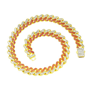 Nuevo Producto: Cadena Cubana Simple Personalizada con Diamantes de Imitación Rojos, Cadena de Dos Colores para Hombre, Estilo Hip Hop, Joyería al por Mayor - Product Image 1