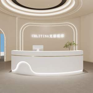 Mostrador de Recepción de Madera Maciza con Frente Curvo y Luz LED para Salones de Belleza, Uñas, Ropa, Bienestar, Yoga, Odontología, Hoteles y Salones - Product Image 5