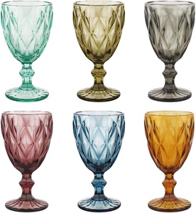 Verres <span class=keywords><strong>à</strong></span> <span class=keywords><strong>vin</strong></span> vintage lot de 6 330ml <span class=keywords><strong>12</strong></span> onces de couleur gobelets <span class=keywords><strong>à</strong></span> eau motif en relief unique incassable tige verrerie haute <span class=keywords><strong>Cl</strong></span> - Product Image 2
