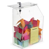 Boîte de dons pliable moderne personnalisée avec vitrine transparente en acrylique de 3 mm d'épaisseur, surface polie, urne de vote pour candidats
