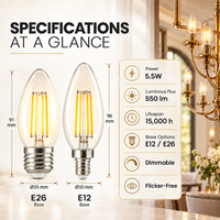 Ampoule LED à filament de verre 120V E26 à intensité variable sans scintillement 550LM pour usage résidentiel, fabrication directe usine, ODM OEM UL CUL