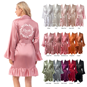 Al por mayor: Bata de satén de seda con volantes, kimono corto, elegante y lujosa, <span class=keywords><strong>para</strong></span> damas de honor, bodas, fiestas nupciales y como camisón de moda <span class=keywords><strong>para</strong></span> mujer. - Product Image 1