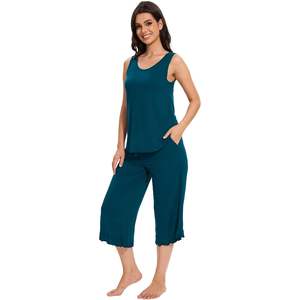 Ensemble de pyjama pour femmes, 2 pièces, débardeur en viscose de bambou, pantalon capri, vêtements de nuit, vêtements de détente, pyjama en modal pour femmes - Product Image 1