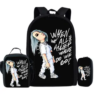 Yeni Trend Billie Eilish okul çantası s Set 3 adet toptan özel sırt çantası genç kız için yüksek kalite kadınlar şık okul çantası