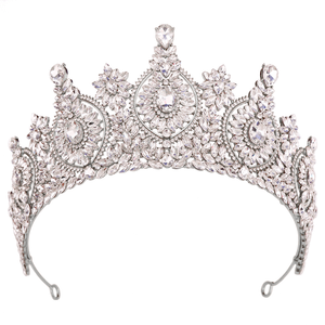 Set Aksesoris Pengantin Kristal Berlapis Emas Grosir, Tiara Mahkota Bunga untuk Pengiring Pengantin, Anting, Hiasan Kepala Elegan untuk Pesta Prom Spesial - Product Image 1