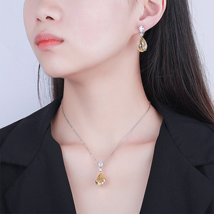 Joyería al por mayor S925 Plata artificial Diamante de alto carbono amarillo Premium Pendientes de gota 12*18 - Product Image 3