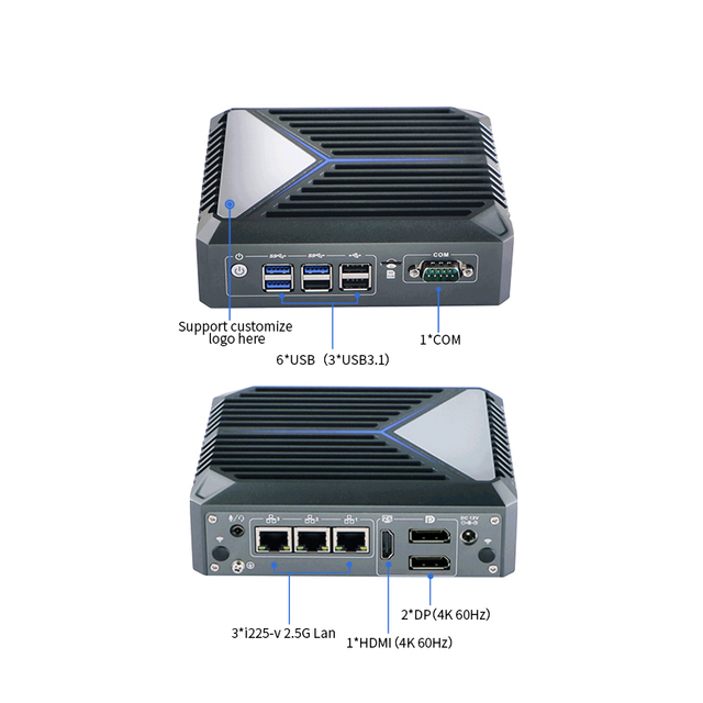 Cheap J6412 Industrial Embedded Computer Quad Core Fanless Mini PC with 3 2.5G Lan 1HD 2 DP 3 M.2 Slot 6 USB
