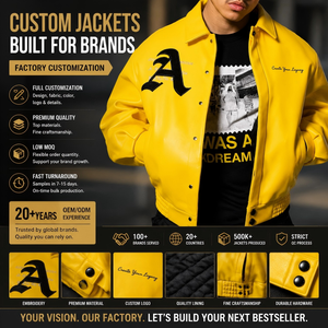 Wholesale Custom Leather Varsity <strong>Jacket</strong> <strong>Gothic</strong> Embroidery Yellow Bomber Covered Button Winter Streetwear OEM Men Leather <strong>Jacket</strong> - Product Image 2