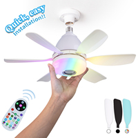 Ventilateur de Plafond LED Moderne avec Lumière, Tête Mobile, Intensité Variable Intelligente, Ampoule Rotative à 360° E27 et Télécommande pour Décoration Intérieure