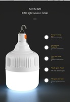 Ampoule LED rechargeable avec USB et batterie, à suspendre avec crochet pour le camping en extérieur et l'éclairage d'urgence à domicile
