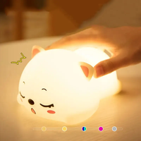 Veilleuse d'animal pour enfants, lumière douce et colorée, lampe tactile en silicone, cadeau d'anniversaire, veilleuse LED chat à commande tactile pour intérieur